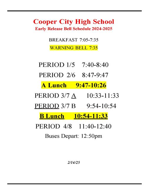 Bell Schedule Early Release
